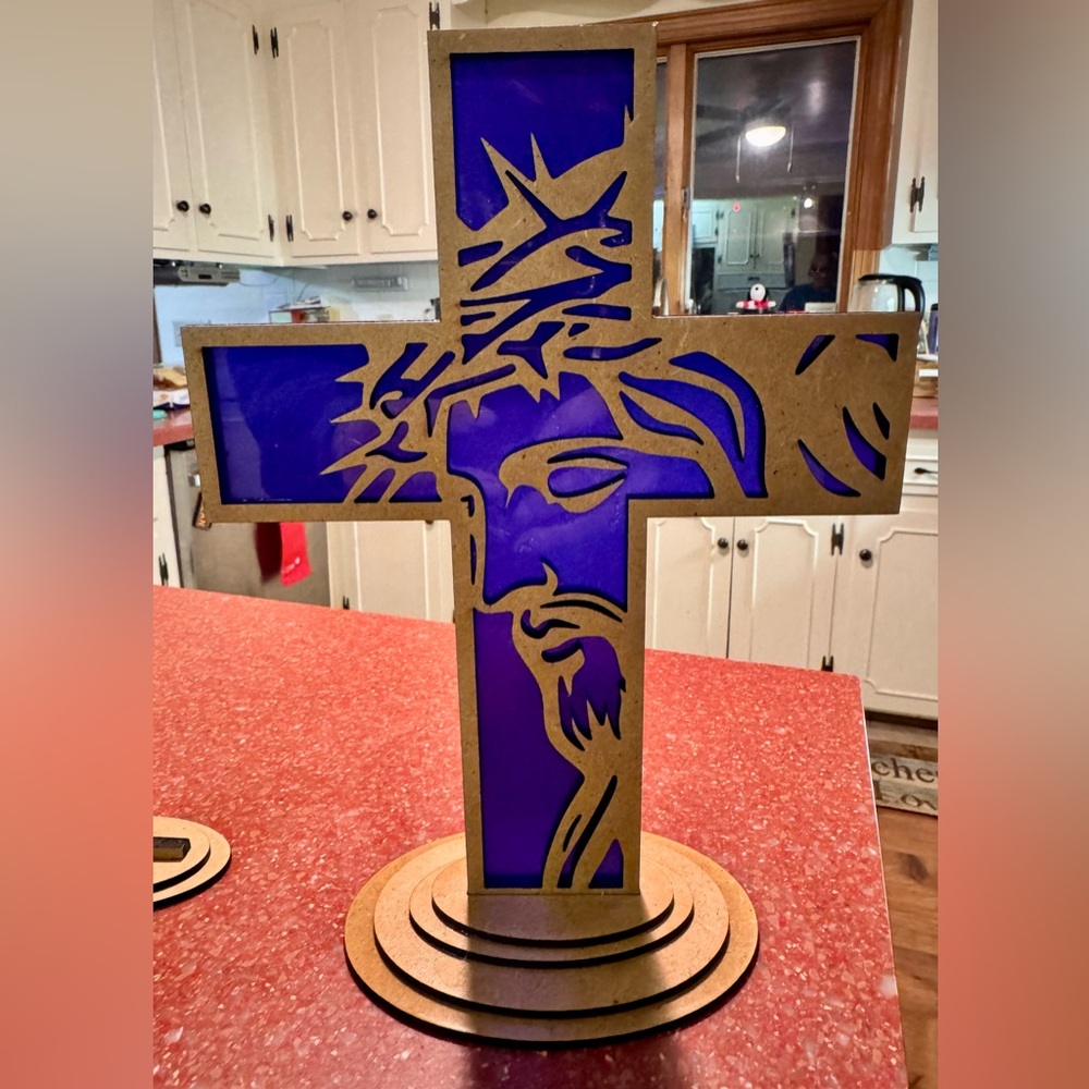 Hand crafted by me wood cross with Jesus Face approximately 10” made to order - Picture 3 of 7